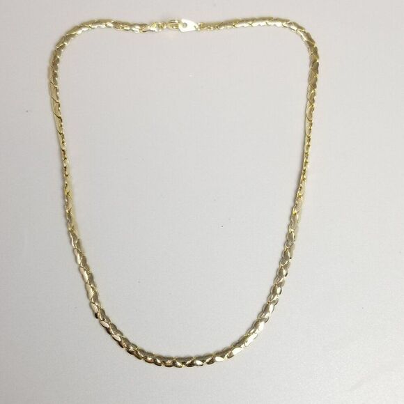 Vintage Simple Gold Tone Chain Necklace, Serpentine Pattern, 15 Inches Long - Picture 3 of 6
